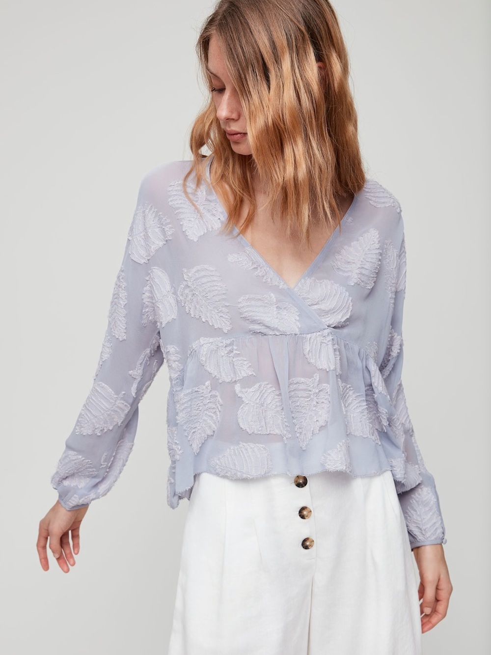 Aritzia Wilfred Black Semi Sheer Ruffle Peplum Augustine Blouse (Size XXS) - Picture 5 of 8